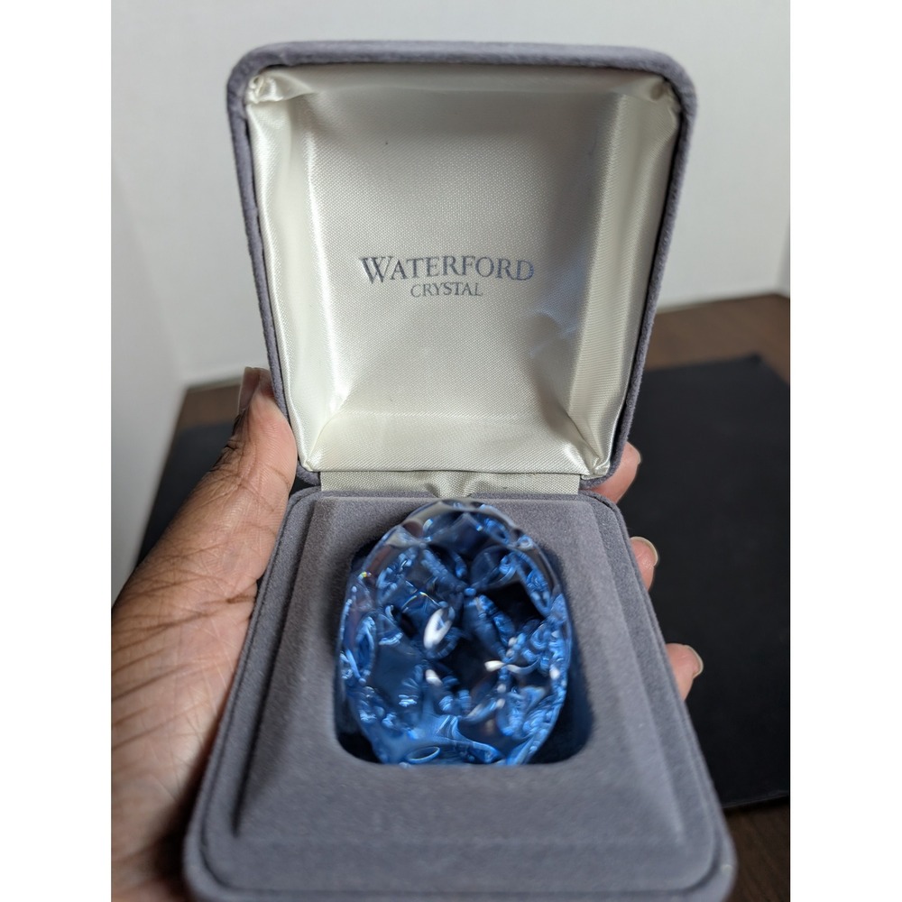 Vintage Waterford Crystal Blue Egg w/Box